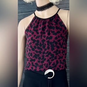 Express Burgundy & Black Leopard Spot Sleeveless Spaghetti Strap Tank Top XS EUC